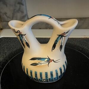 Handcrafted Ceramic Vase with Blue and Black Design,American Indian